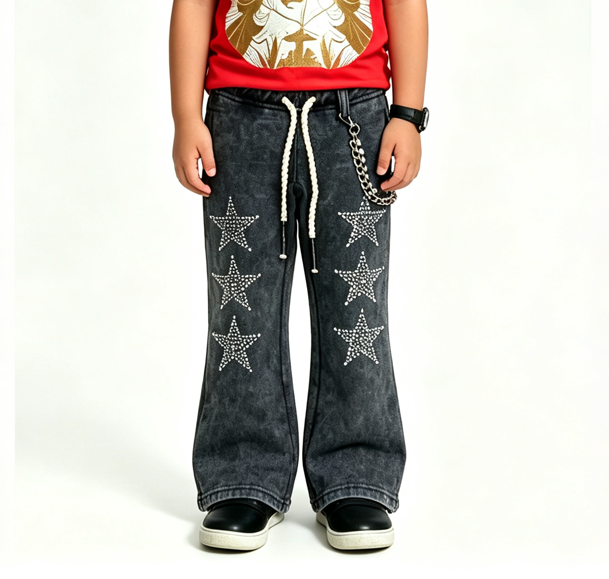 Kids' Black Acid Wash Flare Jeans – Y2K Rockstar OEM - Image 2