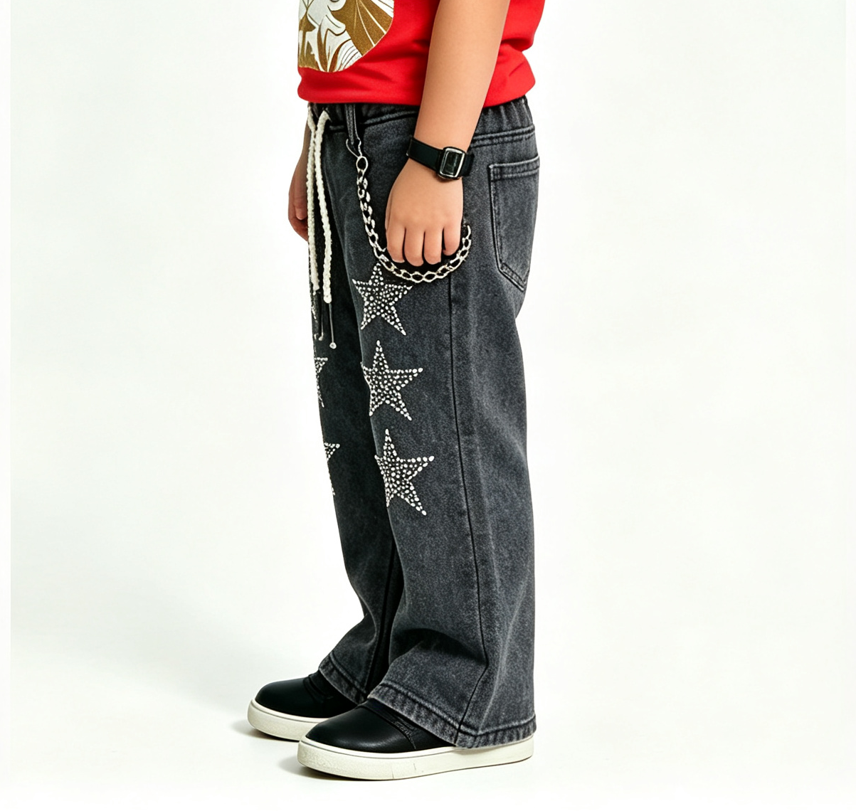 Kids' Black Acid Wash Flare Jeans – Y2K Rockstar OEM - Image 3