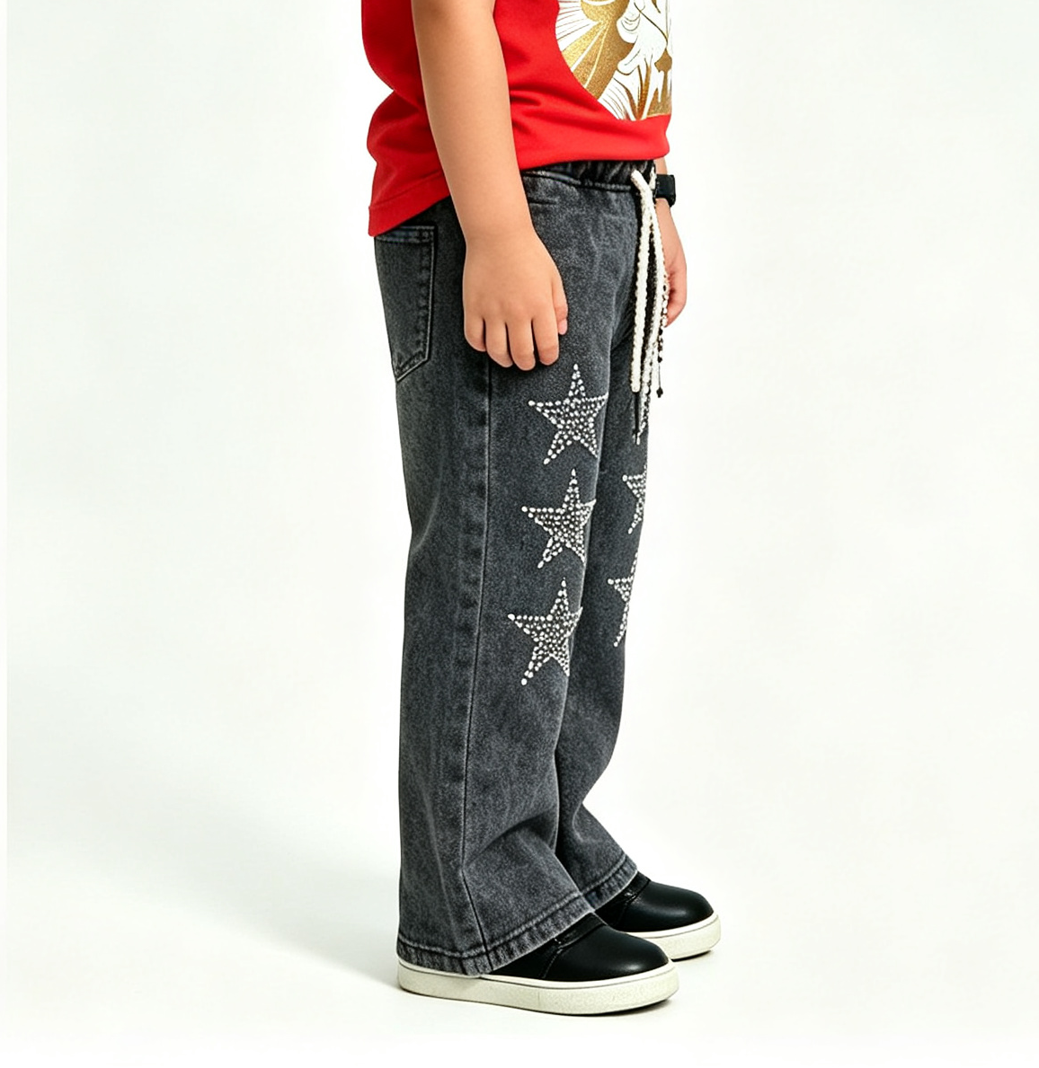 Kids' Black Acid Wash Flare Jeans – Y2K Rockstar OEM - Image 4