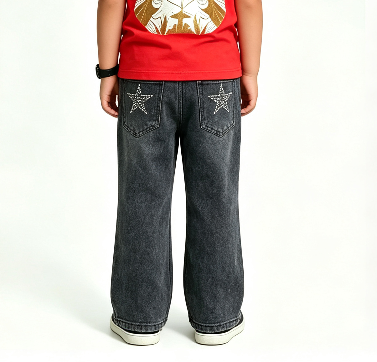 Kids' Black Acid Wash Flare Jeans – Y2K Rockstar OEM - Image 5