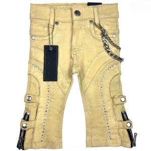 Kids' Khaki Moto Jeans – Punk Rock Denim, OEM MOQ 100