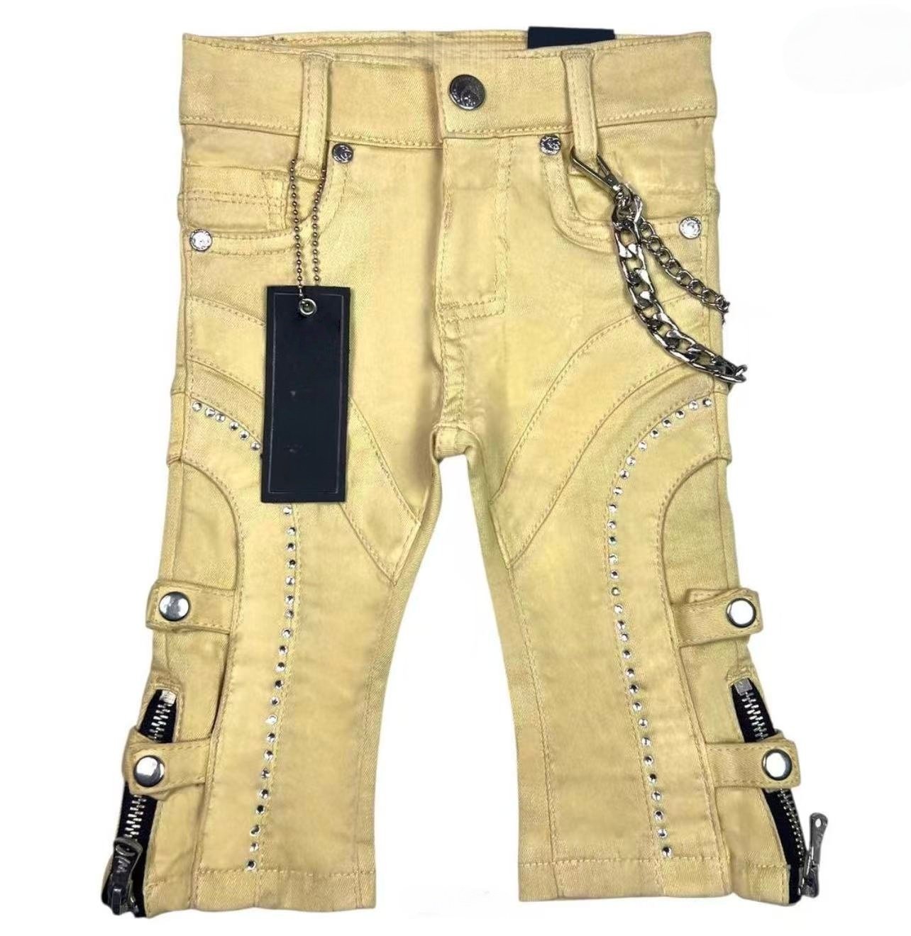 Kids' Khaki Moto Jeans – Punk Rock Denim, OEM MOQ 100