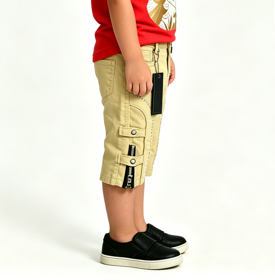 Kids' Khaki Moto Jeans – Punk Rock Denim, OEM MOQ 100 - Image 3