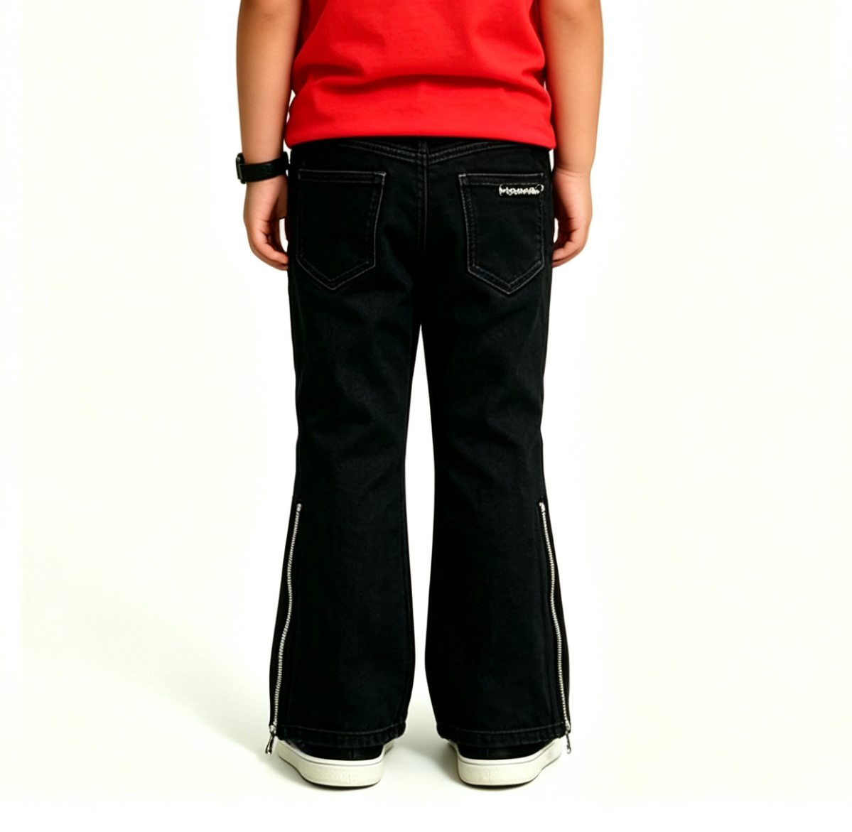 Kids' Black Moto Flare Jeans – Y2K Punk Streetwear OEM - Image 3
