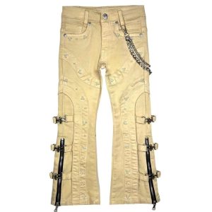 Kids' Beige Moto Flare Jeans – Y2K Punk Rock, OEM MOQ 100