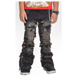 Kids' Black Distressed Cargo Pants – Y2K Streetwear OEM