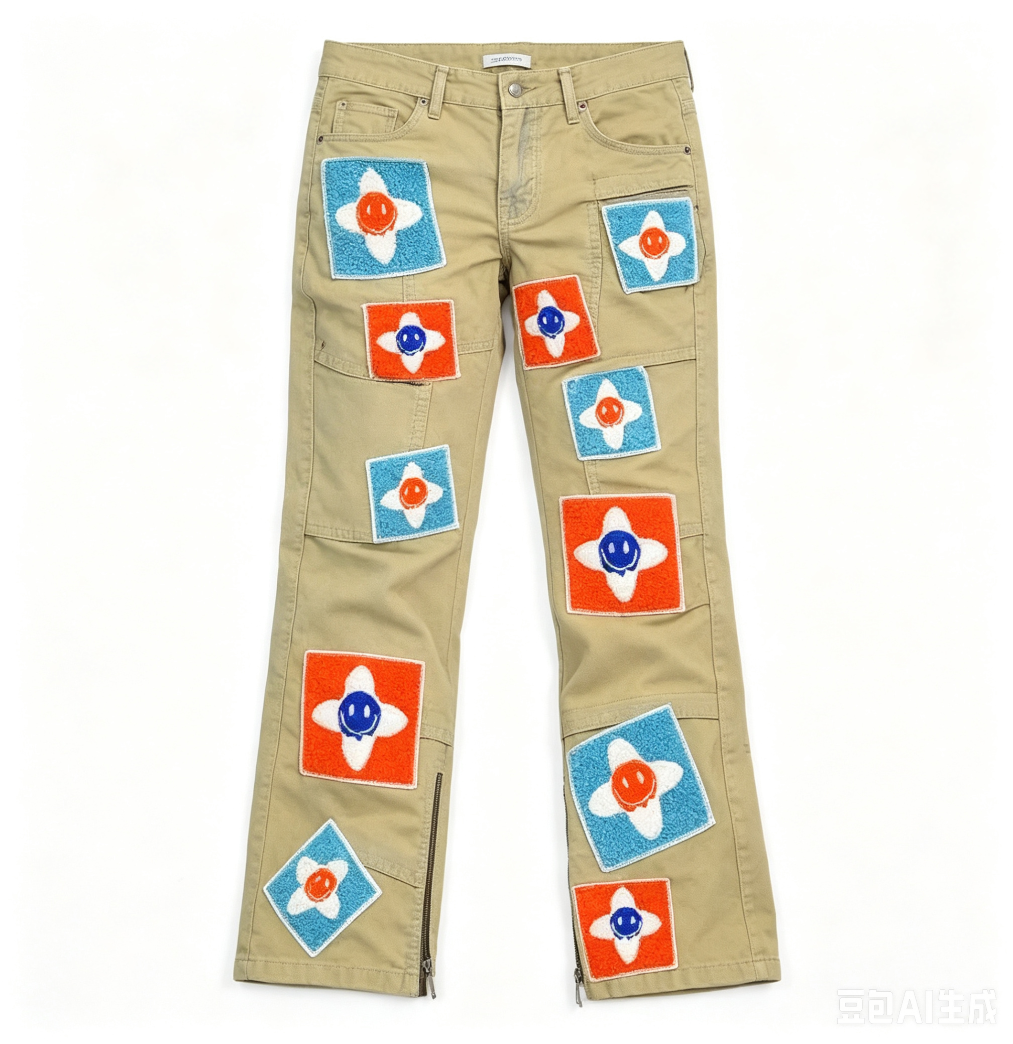 Kids' Khaki Patchwork Jeans – Y2K Streetwear, OEM MOQ 100