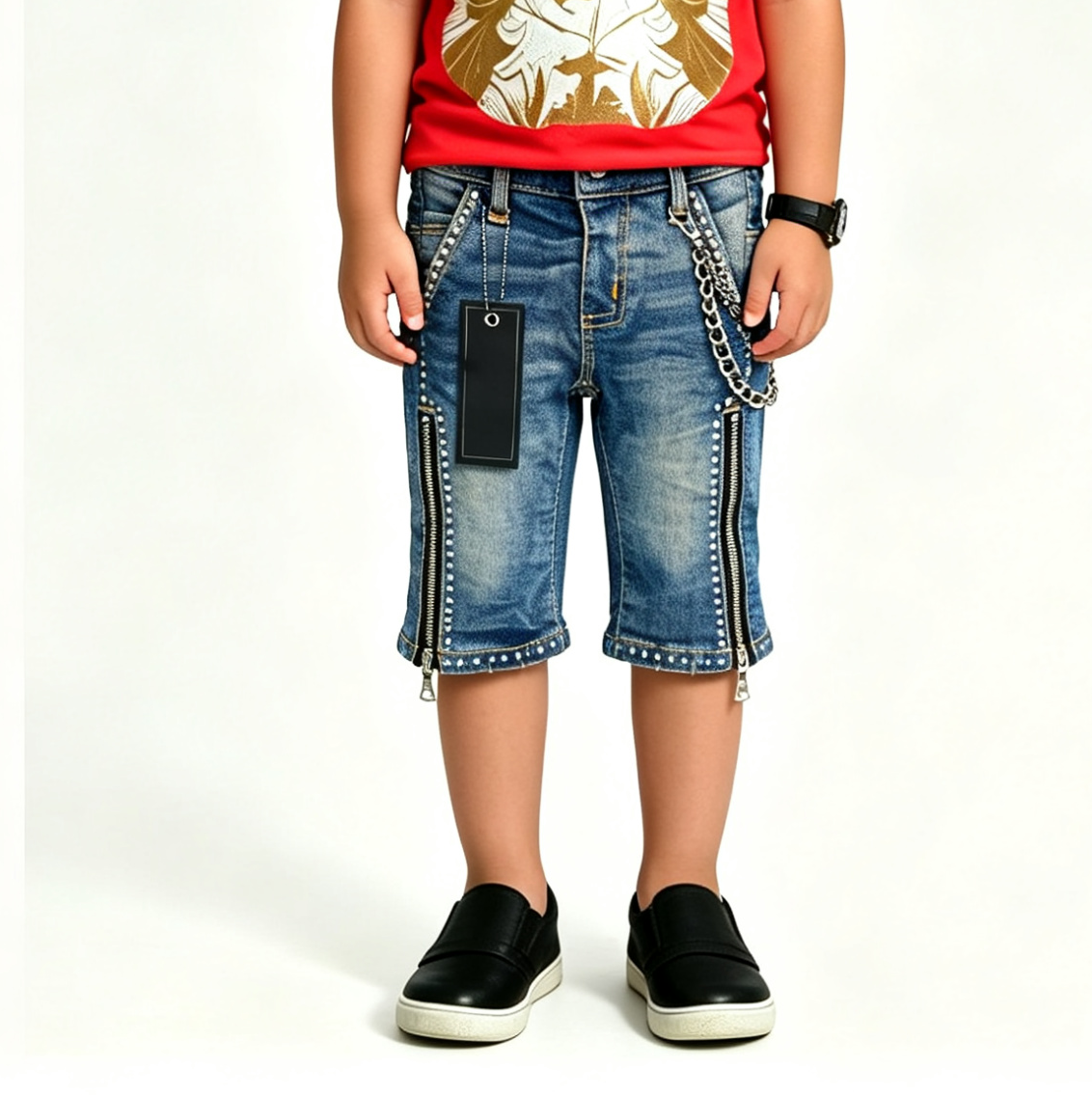 Kids' Rhinestone Denim Shorts – Y2K Punk Streetwear OEM - Image 4