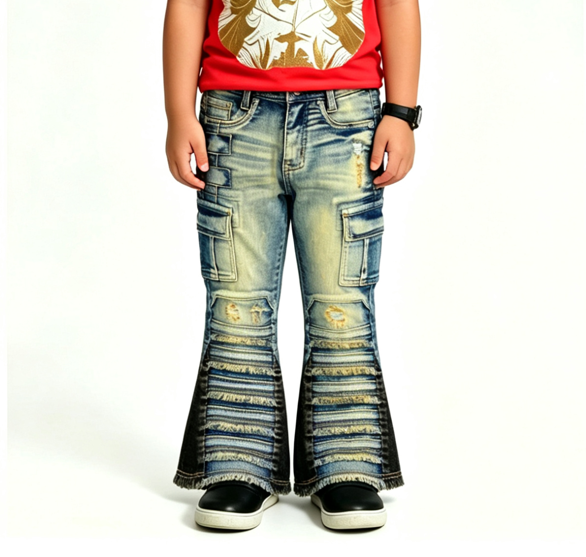 Kids' Blue Distressed Flare Jeans – Y2K Streetwear, OEM - Image 2