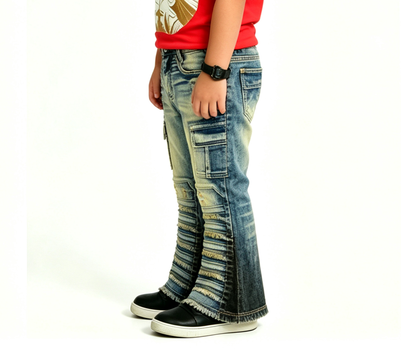 Kids' Blue Distressed Flare Jeans – Y2K Streetwear, OEM - Image 4