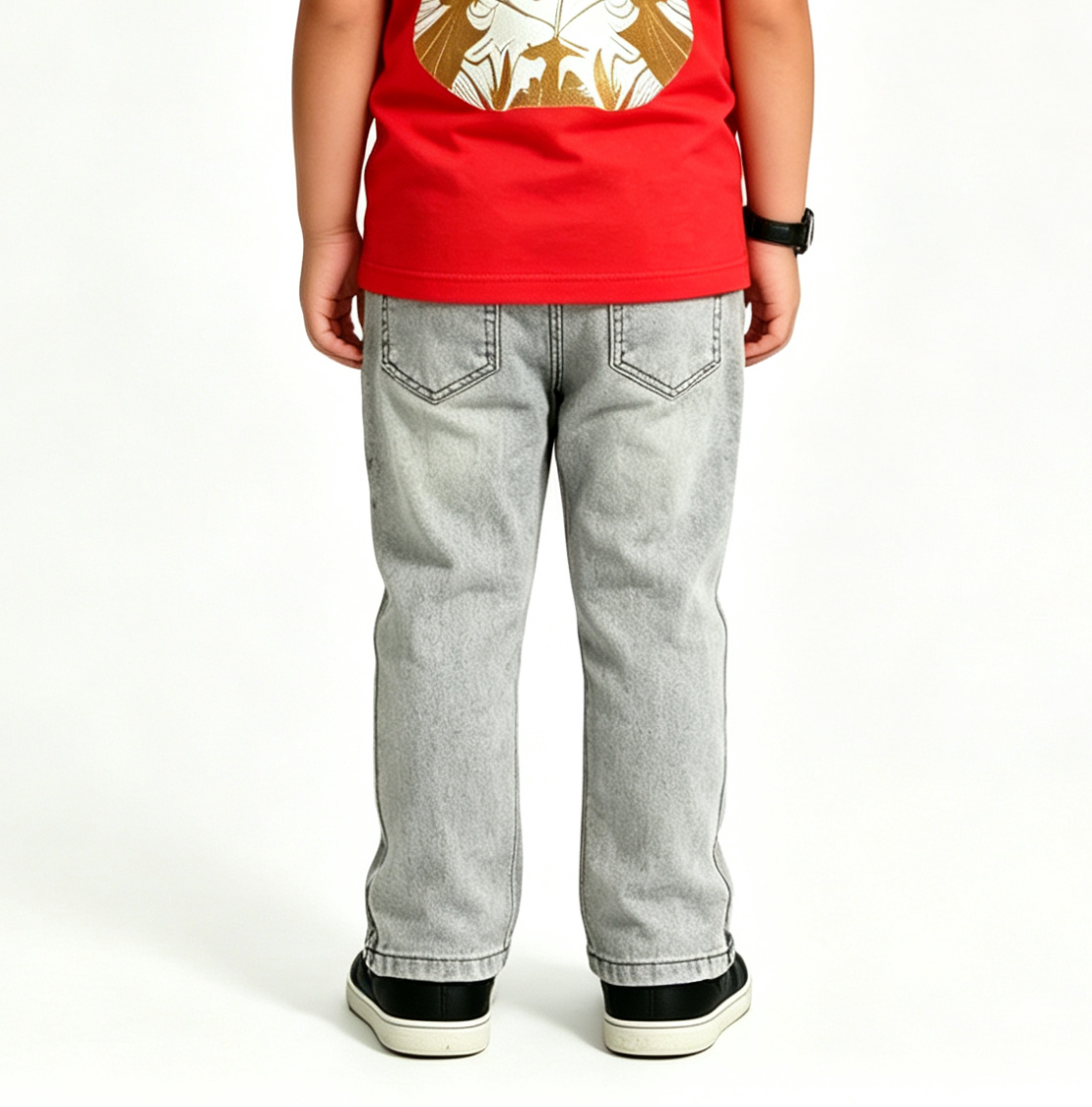 Kids' Gray Moto Biker Jeans – Y2K Cyberpunk, OEM MOQ 100 - Image 4