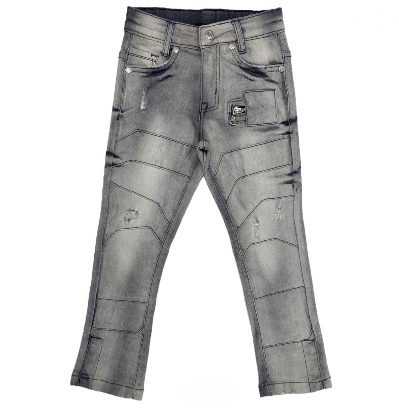 Kids' Gray Moto Biker Jeans – Y2K Cyberpunk, OEM MOQ 100