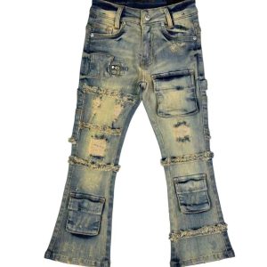 Kids' Distressed Cargo Flare Jeans – Y2K Streetwear OEM
