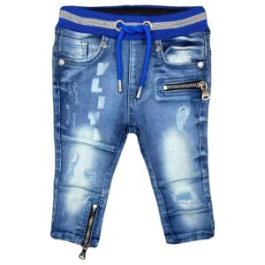 Boys' Blue Denim Joggers – Elastic Waist Drawstring Summer