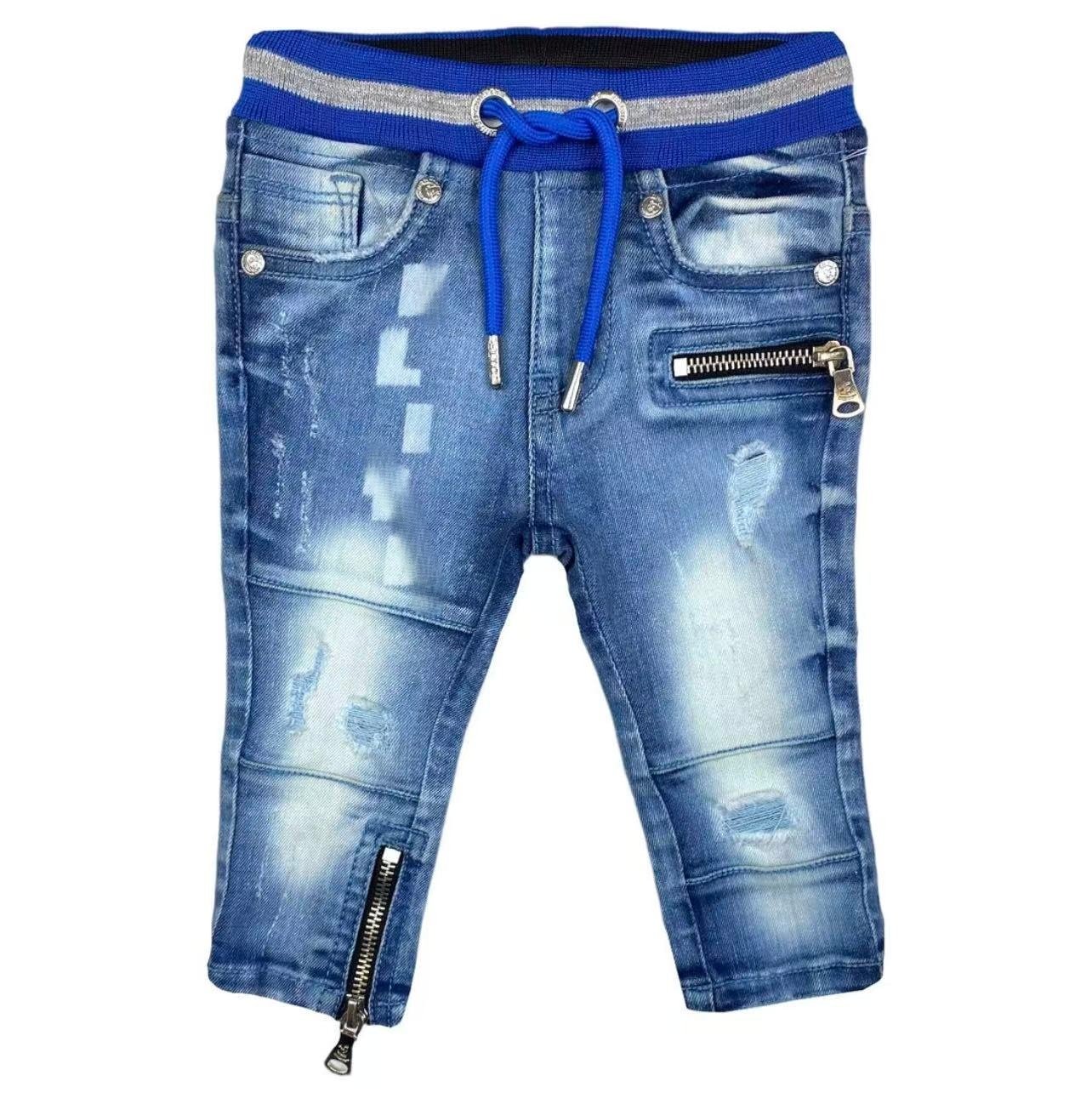 Boys' Blue Denim Joggers – Elastic Waist Drawstring Summer