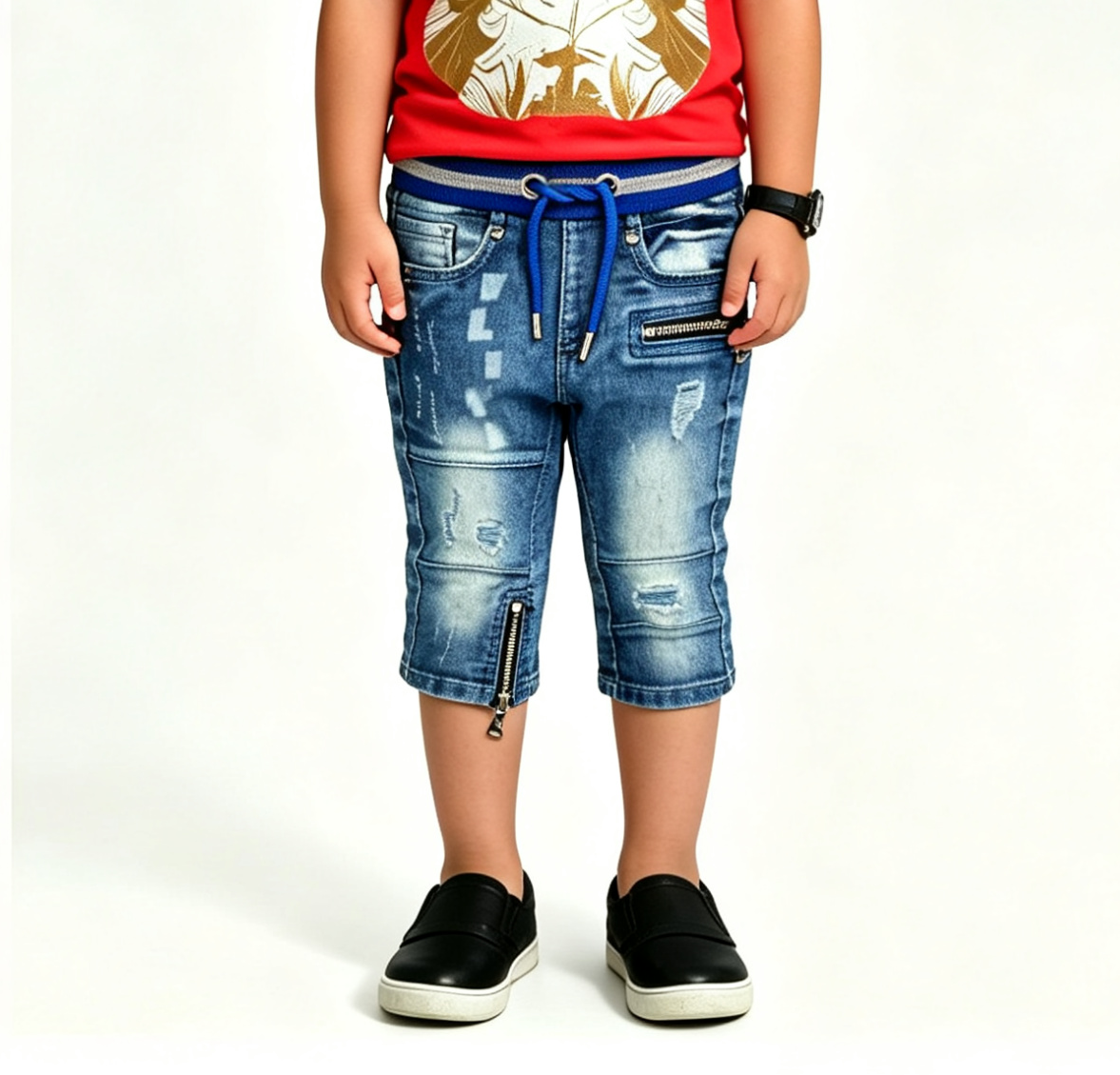 Boys' Blue Denim Joggers – Elastic Waist Drawstring Summer - Image 2