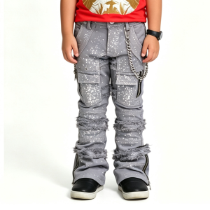 Boys' Splatter Ripped Cargo Jeans OEM | Heavy Wash