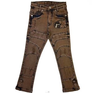 Custom Boys Patchwork Cargo Jeans – Brown Wash, MOQ 100