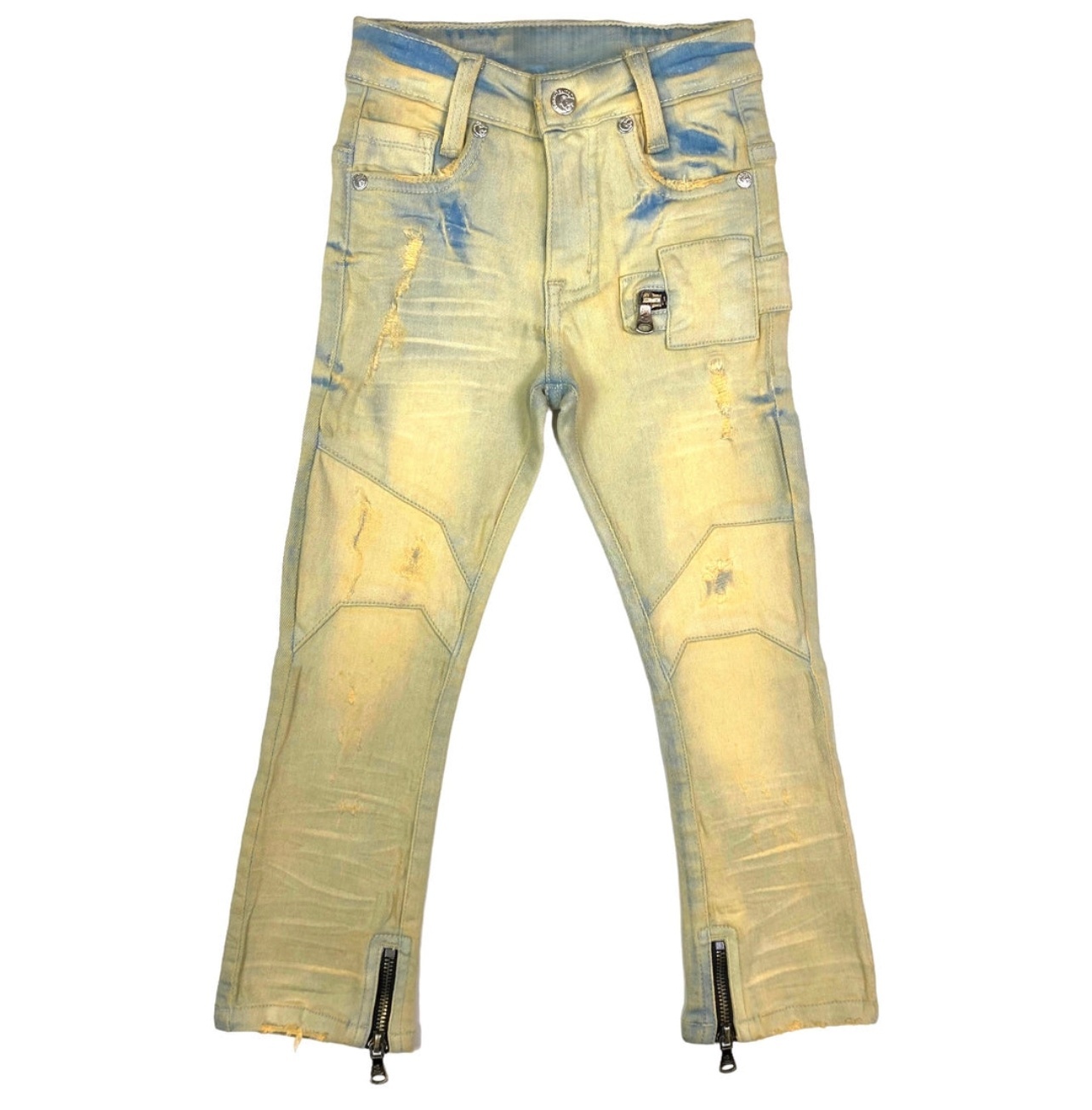 Boys' Acid Wash Ripped Cargo Jeans OEM | Yellow Streetwear