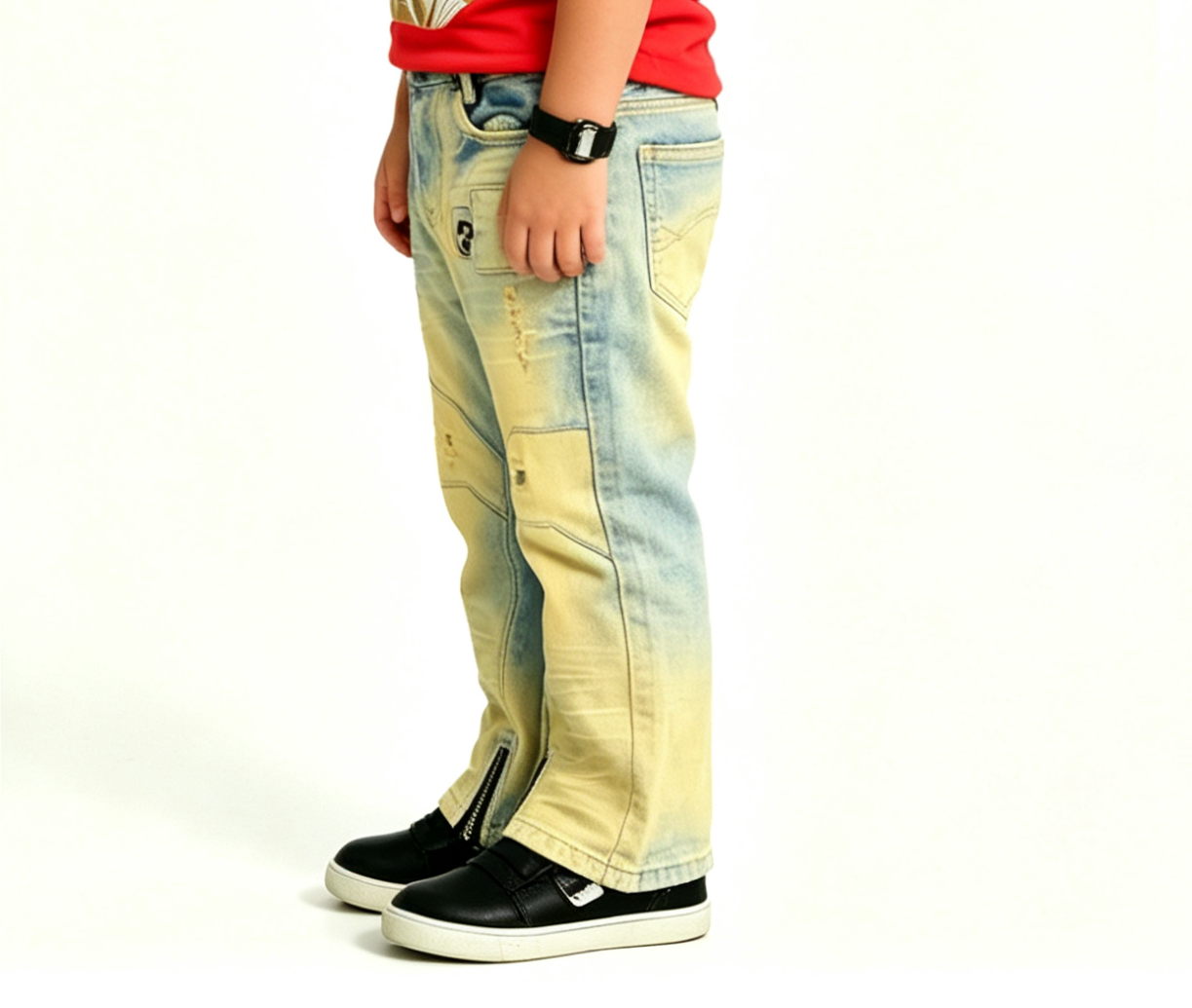 Boys' Acid Wash Ripped Cargo Jeans OEM | Yellow Streetwear - Image 4