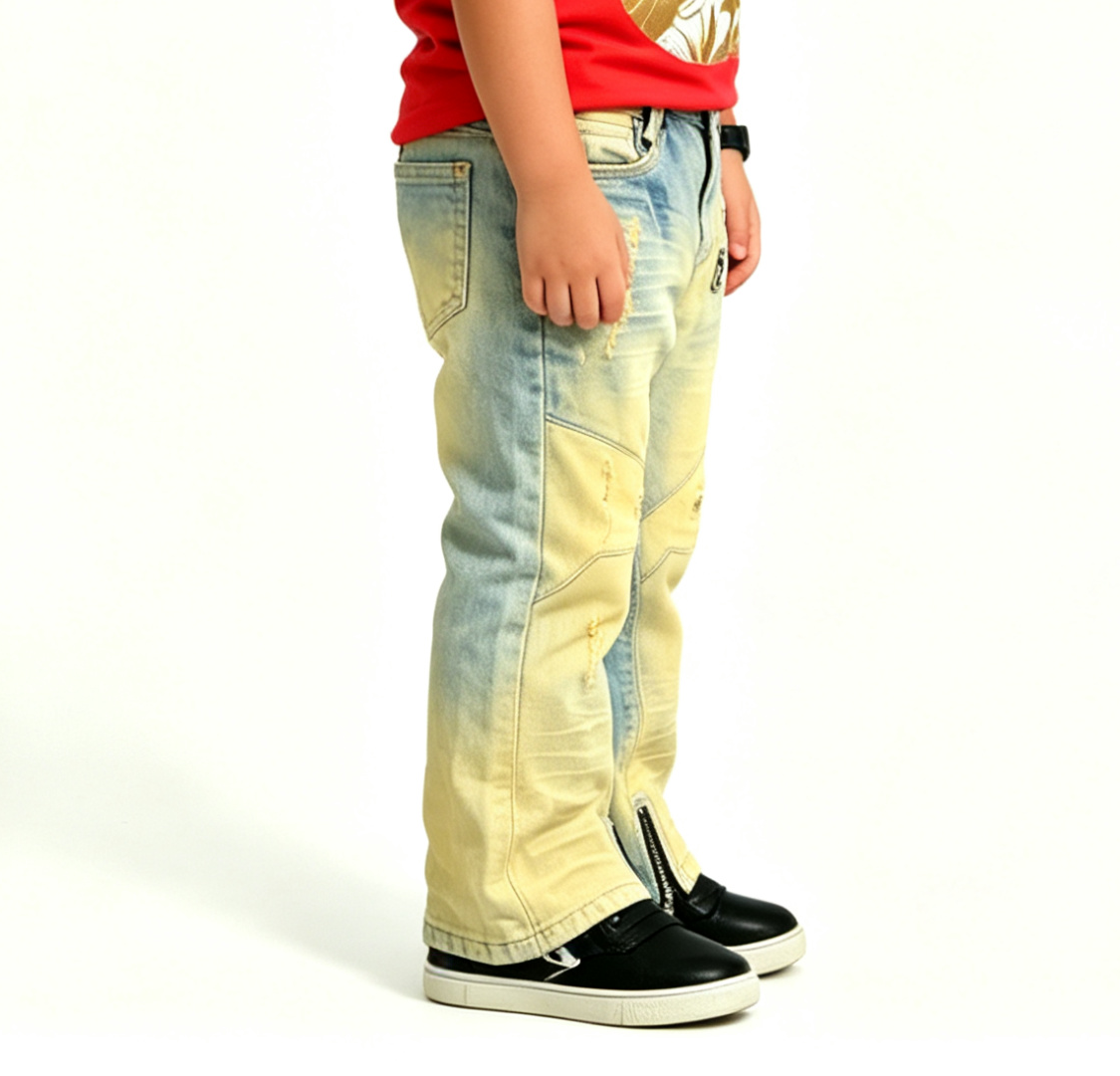 Boys' Acid Wash Ripped Cargo Jeans OEM | Yellow Streetwear - Image 5
