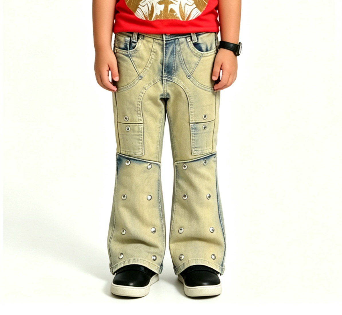 Boys' & Girls' Retro Flare Jeans OEM | Bell-Bottom Yellow - Image 2