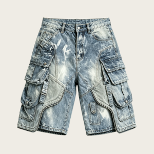 Men's Blue Distressed Cargo Denim Shorts – Y2K Multi-Pocket