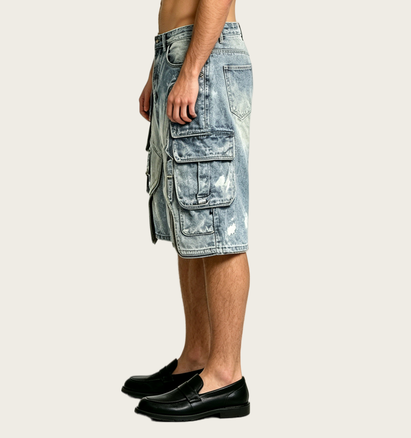 Men's Blue Distressed Cargo Denim Shorts – Y2K Multi-Pocket - Image 2