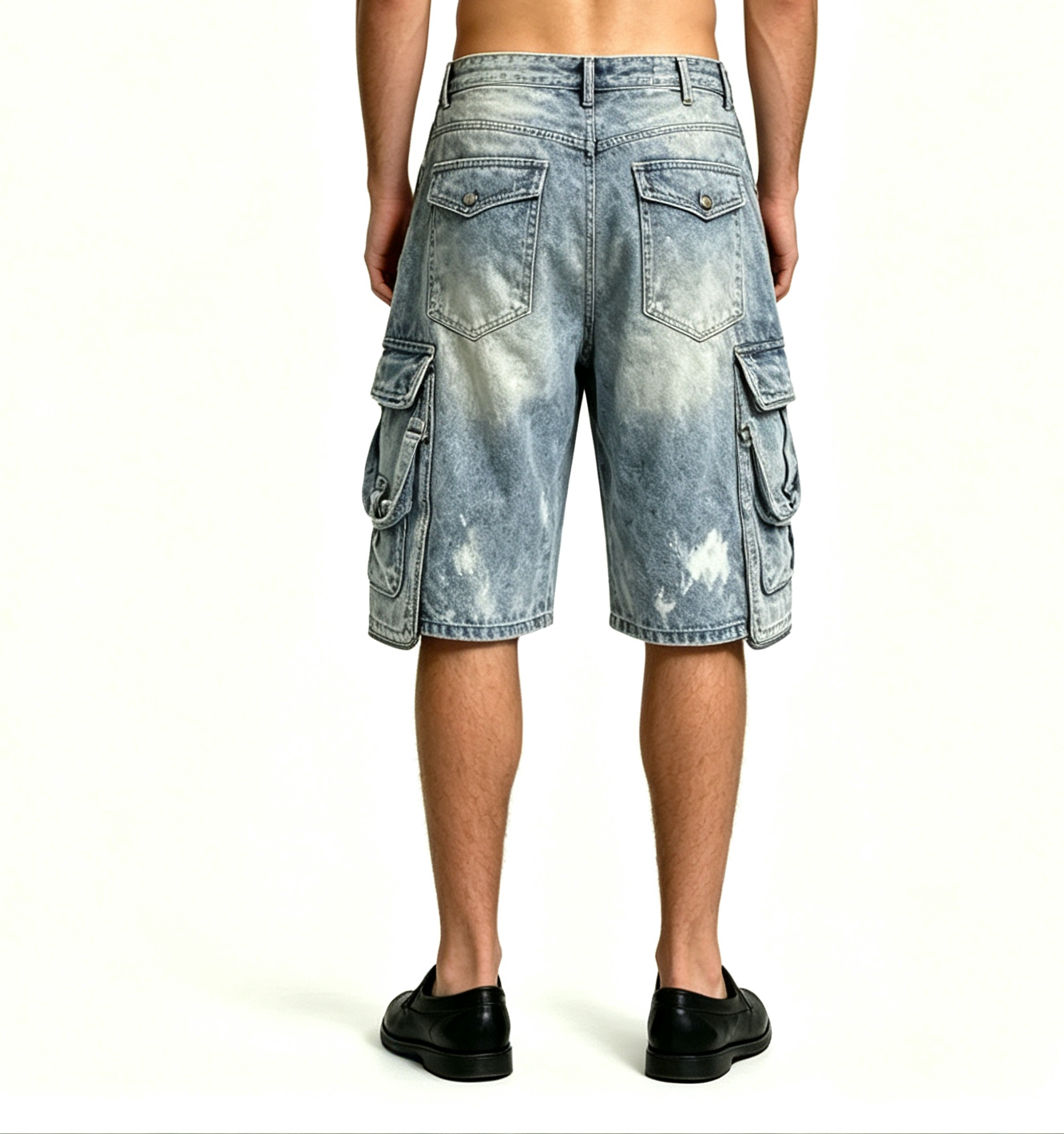 Men's Blue Distressed Cargo Denim Shorts – Y2K Multi-Pocket - Image 3