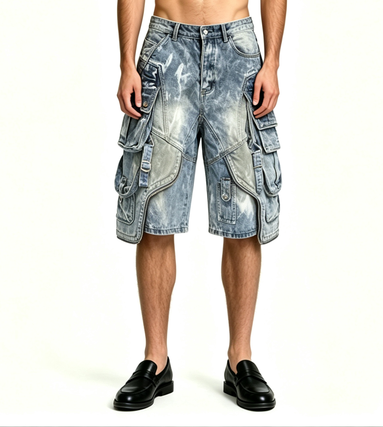 Men's Blue Distressed Cargo Denim Shorts – Y2K Multi-Pocket - Image 4