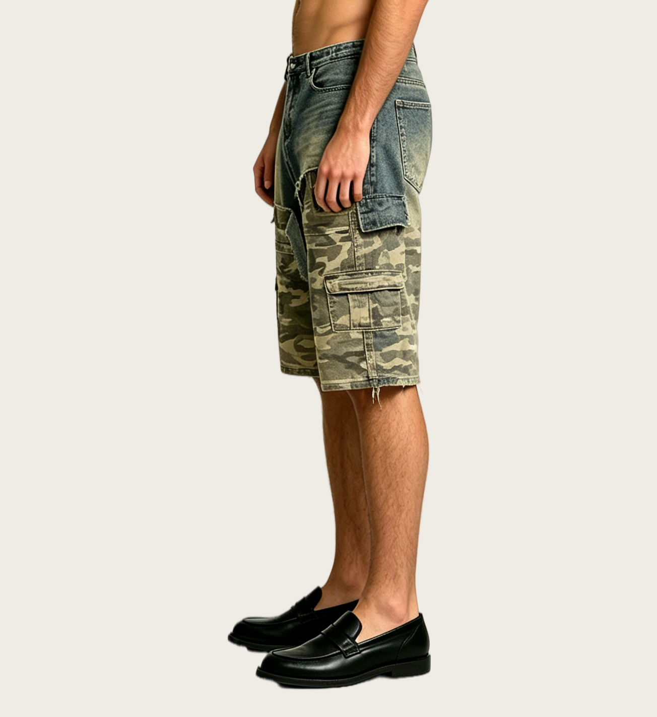 Men's Patchwork Camo Cargo Shorts – Relaxed Fit Streetwear - Image 2