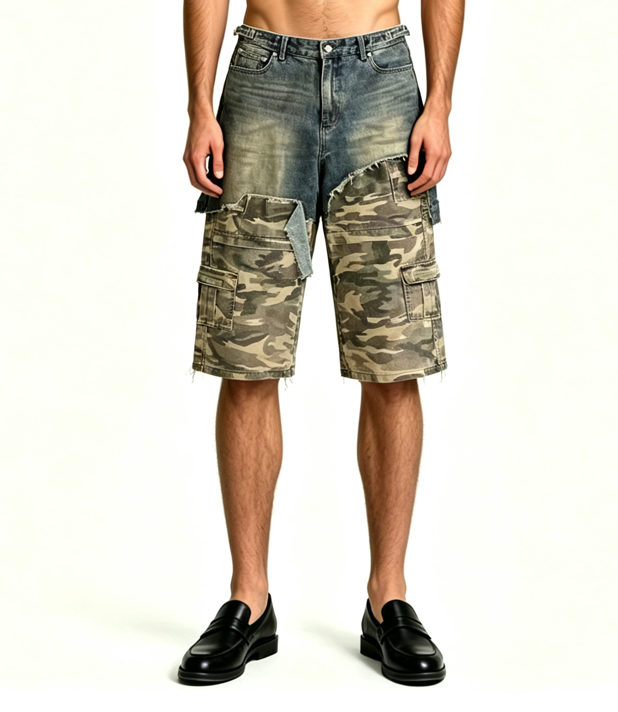 Men's Patchwork Camo Cargo Shorts – Relaxed Fit Streetwear - Image 4