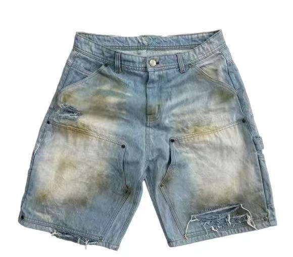 Men's Vintage Distressed Shorts – Ripped Knee Yellow Wash