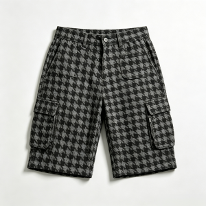 Men's Vintage Houndstooth Cargo Shorts – Wide Leg Streetwear