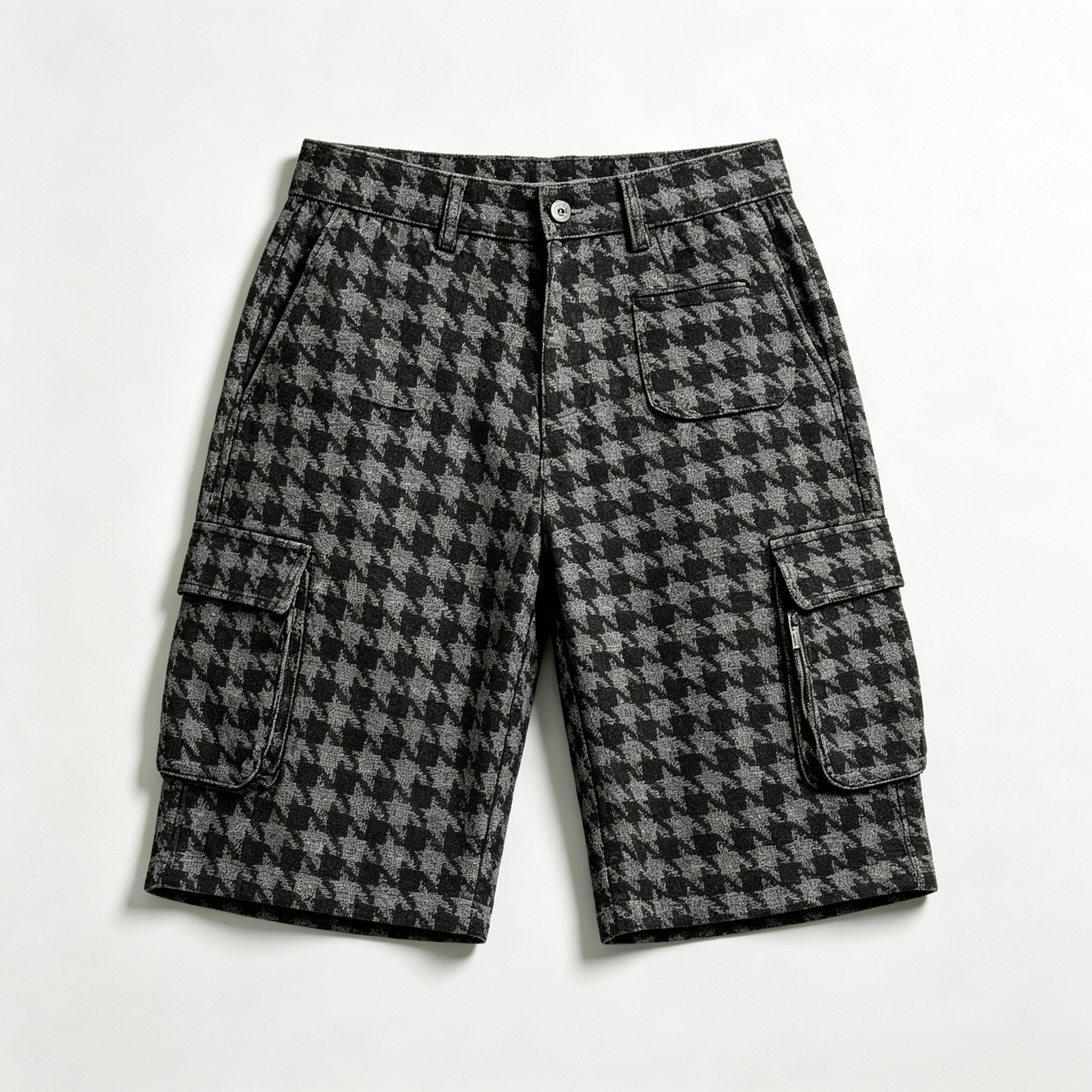 Men's Vintage Houndstooth Cargo Shorts – Wide Leg Streetwear