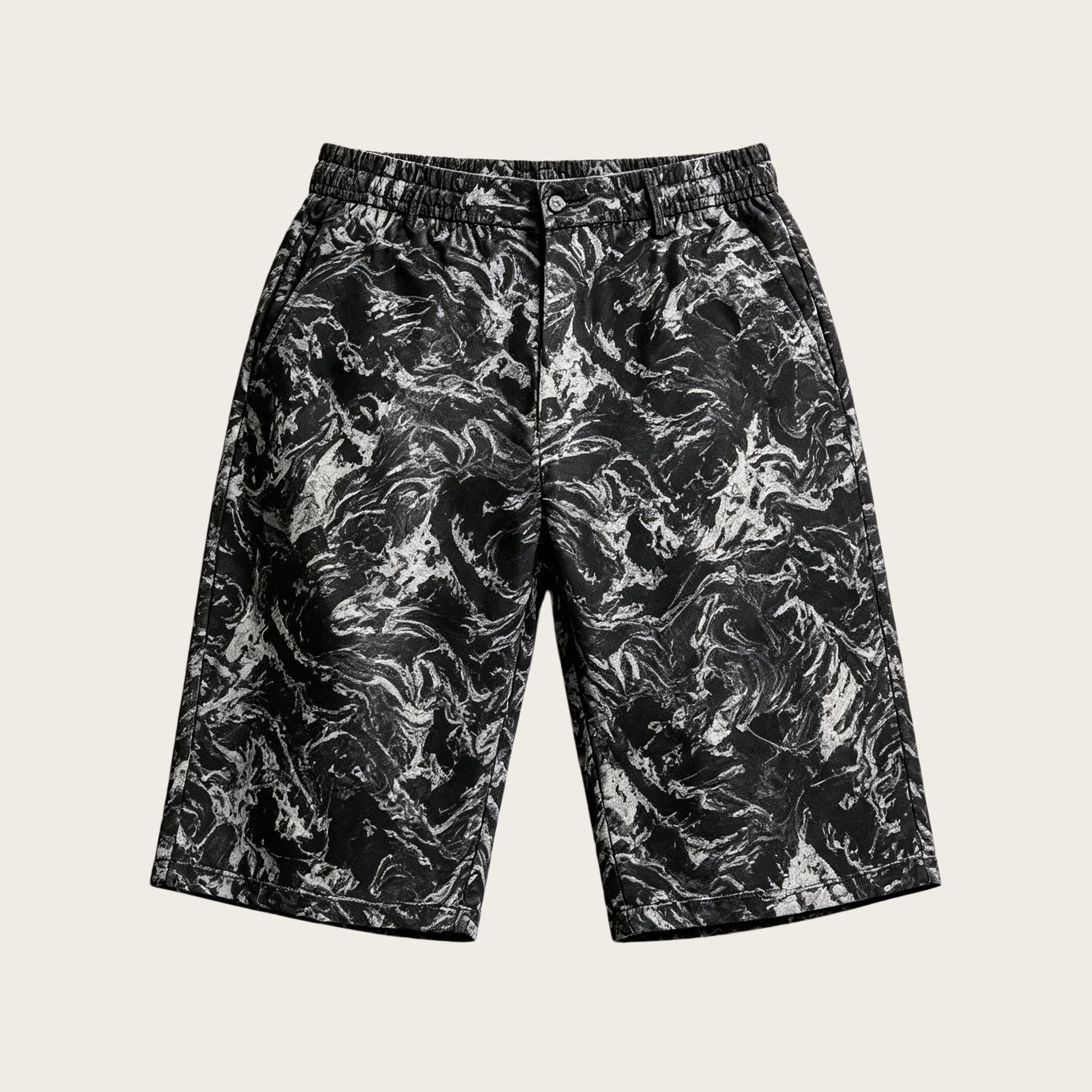 Men's Ink Wash Print Drawstring Shorts – Loose Fit Summer