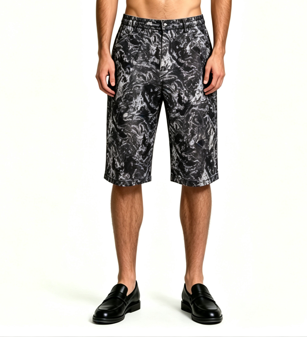 Men's Ink Wash Print Drawstring Shorts – Loose Fit Summer - Image 4
