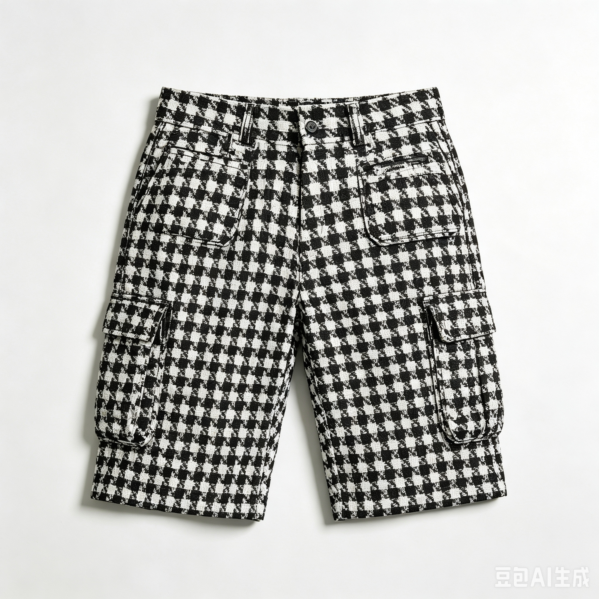 Men's Vintage Houndstooth Cargo Shorts – Wide Leg Streetwear