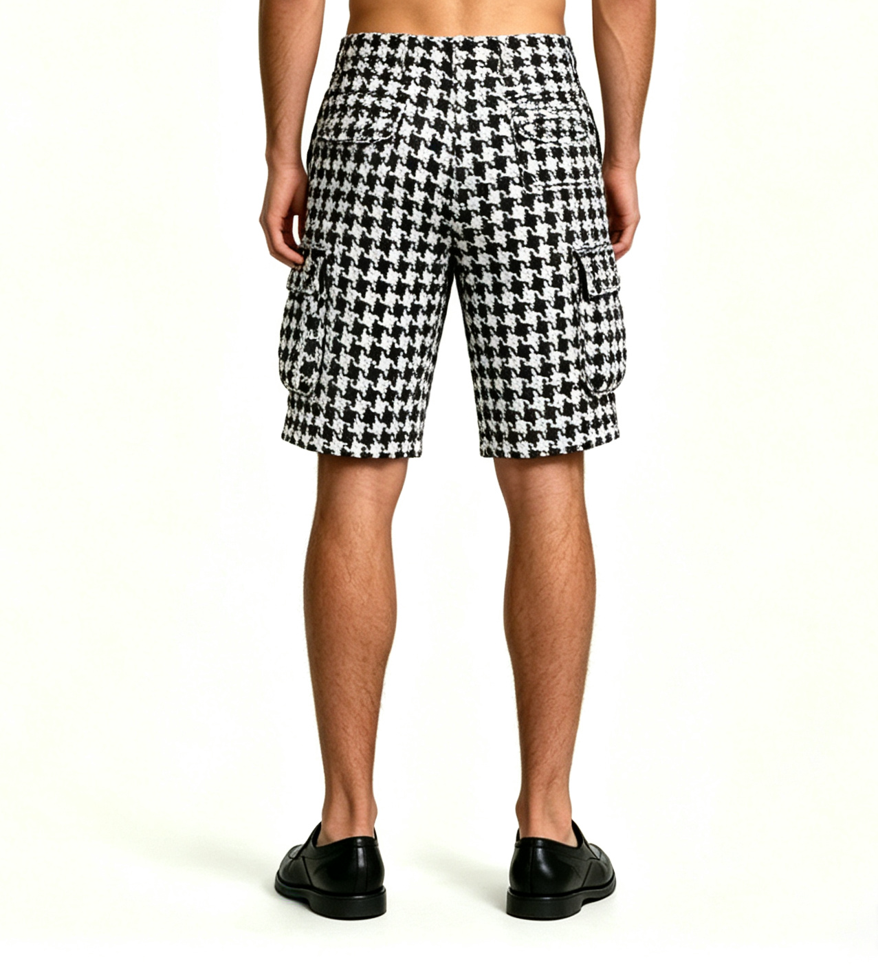 Men's Vintage Houndstooth Cargo Shorts – Wide Leg Streetwear - Image 2