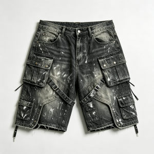 Men's Distressed Paint Splatter Cargo Shorts – Multi-Pocket