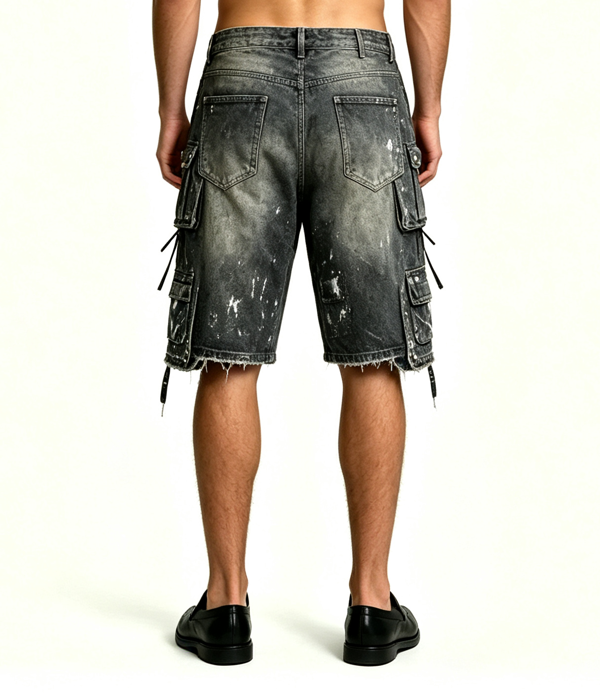 Men's Distressed Paint Splatter Cargo Shorts – Multi-Pocket - Image 3