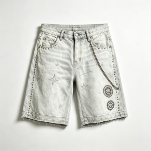 Men's Y2K Star Embroidered Denim Shorts | Ice Blue