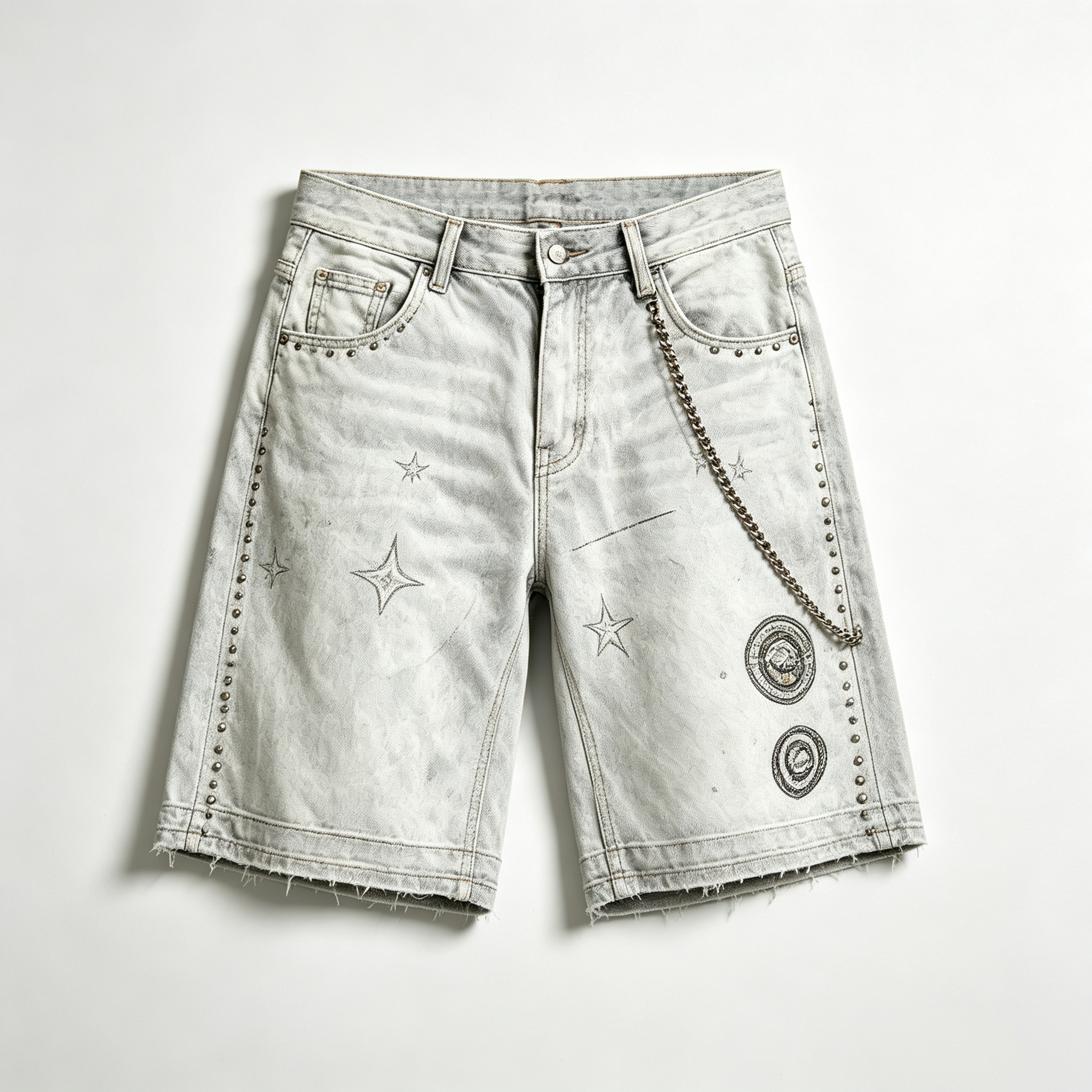 Men's Y2K Star Embroidered Denim Shorts | Ice Blue