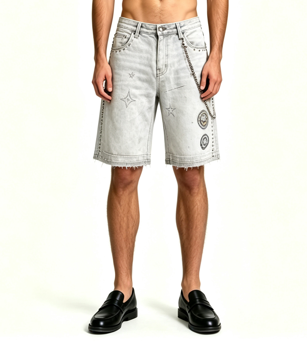 Men's Y2K Star Embroidered Denim Shorts | Ice Blue - Image 2