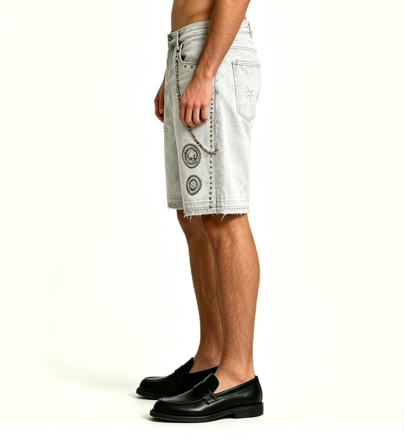 Men's Y2K Star Embroidered Denim Shorts | Ice Blue - Image 3