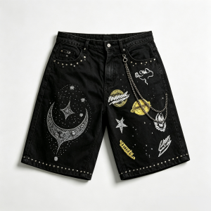 Men's Graffiti Denim Shorts | Star & Moon Print