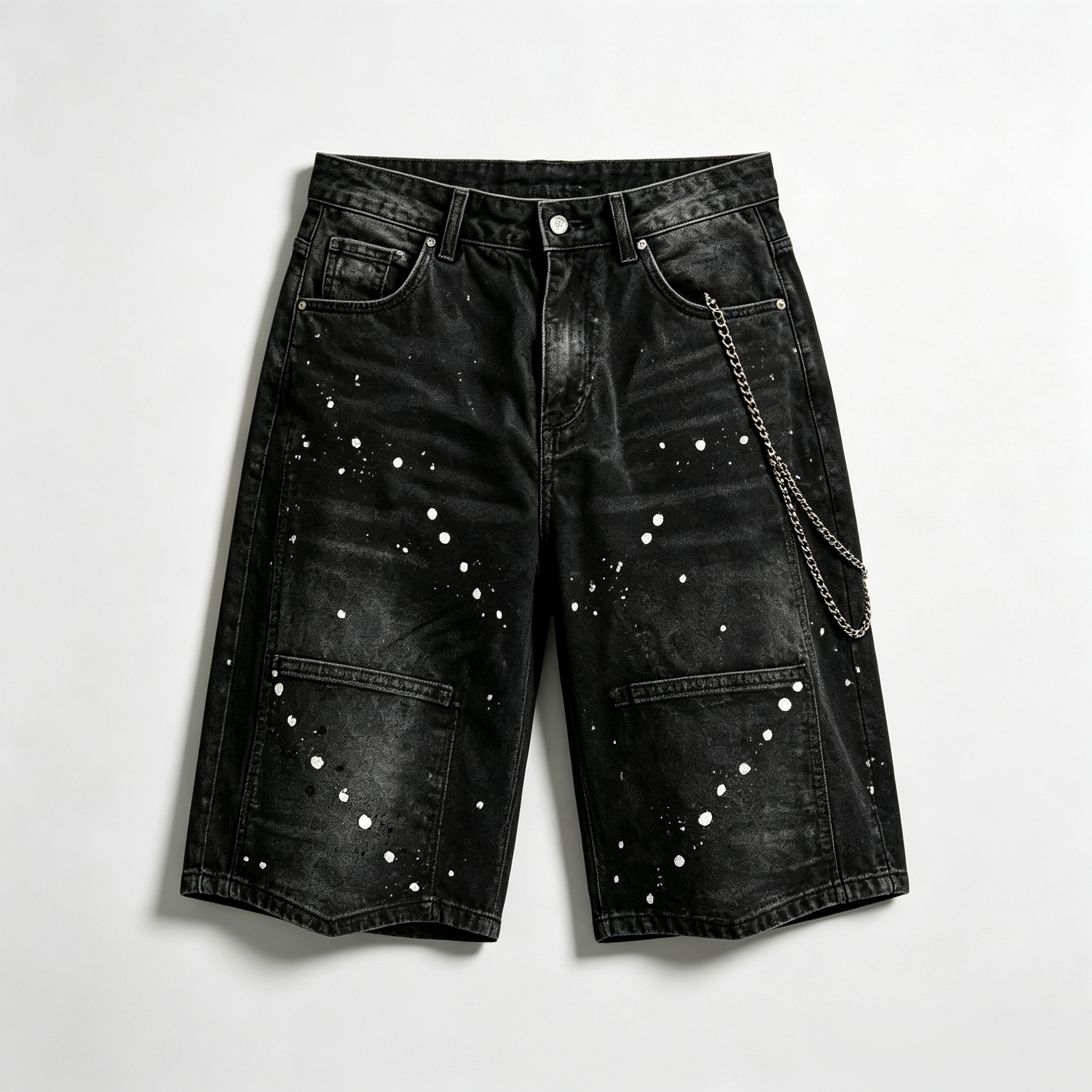 Men's Rhinestone Studded Denim Shorts | Black Wash