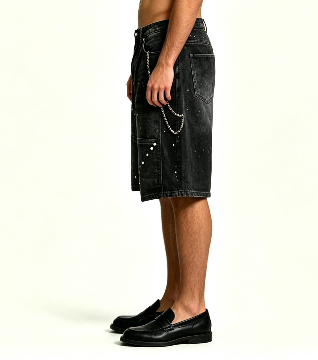 Men's Rhinestone Studded Denim Shorts | Black Wash - Image 4