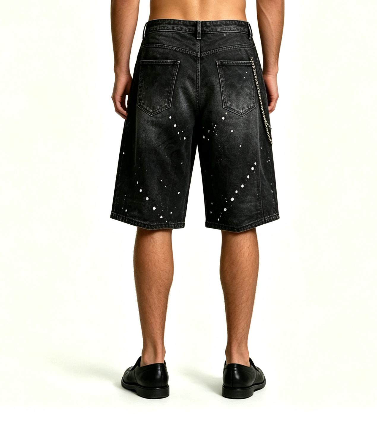Men's Rhinestone Studded Denim Shorts | Black Wash - Image 3