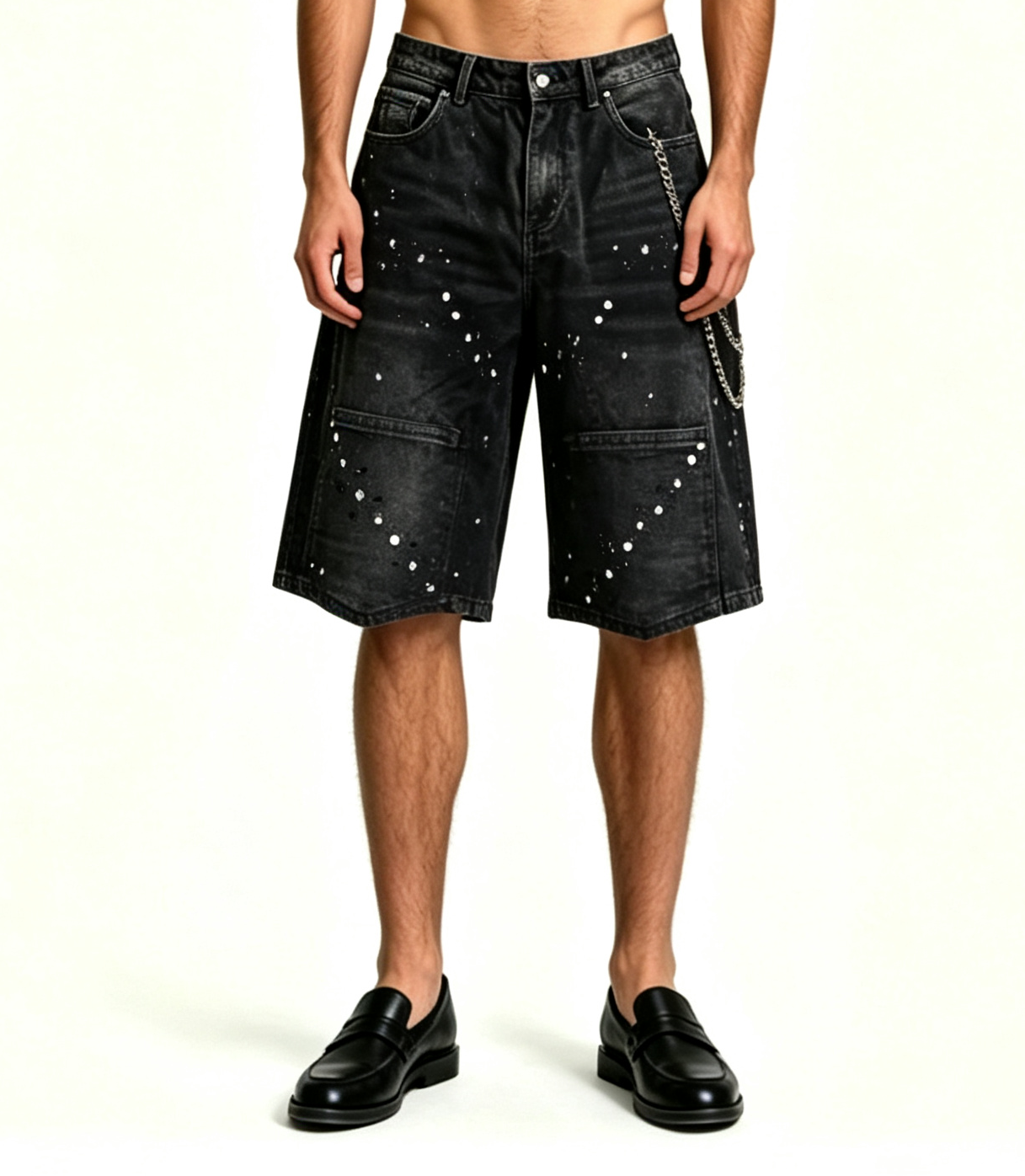 Men's Rhinestone Studded Denim Shorts | Black Wash - Image 2
